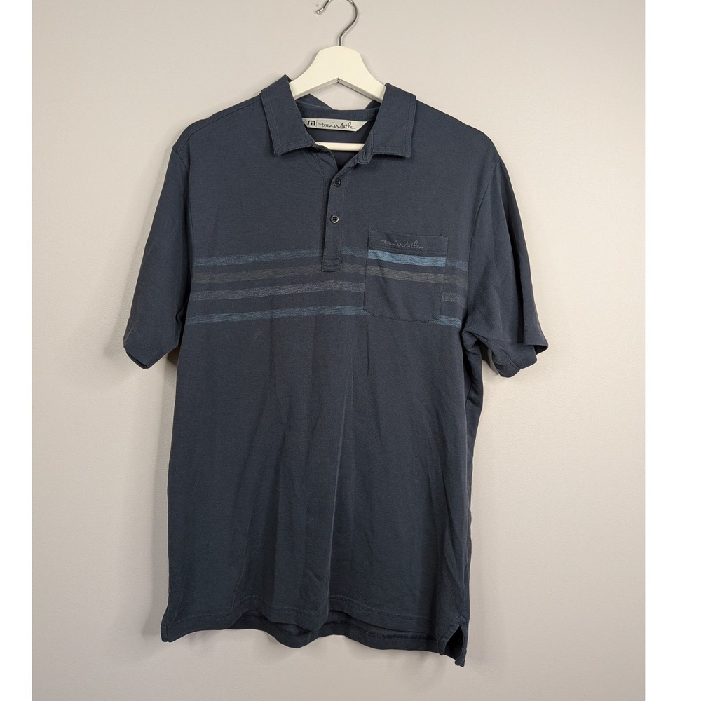 Travis Mathew Polo Shirt Mens L Grey Excellent Striped Pocket Golf Tee